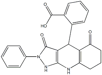 2-(3,5-dioxo-2-phenyl-2,3,4,5,6,7,8,9-octahydro-1H-pyrazolo[3,4-b]quinolin-4-yl)benzoic acid Struktur