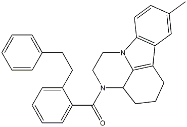 (8-methyl-3a,4,5,6-tetrahydro-1H-pyrazino[3,2,1-jk]carbazol-3(2H)-yl)(2-phenethylphenyl)methanone 化学構造式