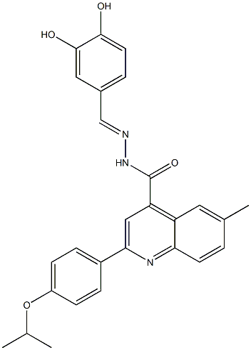 (E)-N'-(3,4-dihydroxybenzylidene)-2-(4-isopropoxyphenyl)-6-methylquinoline-4-carbohydrazide Struktur