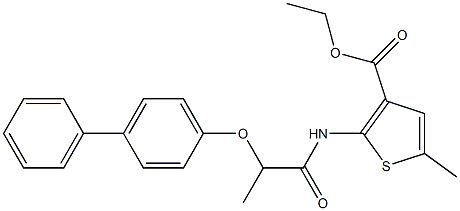 ethyl 2-(2-([1,1'-biphenyl]-4-yloxy)propanamido)-5-methylthiophene-3-carboxylate 化学構造式