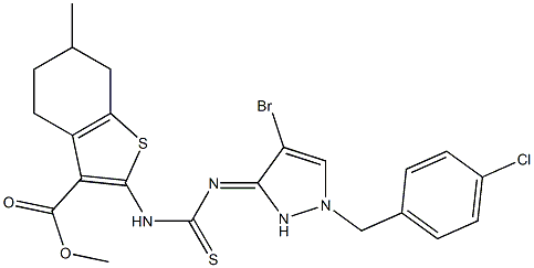 methyl 2-(3-(4-bromo-1-(4-chlorobenzyl)-1H-pyrazol-3(2H)-ylidene)thioureido)-6-methyl-4,5,6,7-tetrahydrobenzo[b]thiophene-3-carboxylate Structure