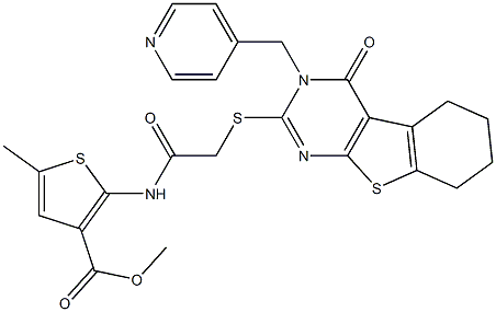 methyl 5-methyl-2-(2-((4-oxo-3-(pyridin-4-ylmethyl)-3,4,5,6,7,8-hexahydrobenzo[4,5]thieno[2,3-d]pyrimidin-2-yl)thio)acetamido)thiophene-3-carboxylate Structure