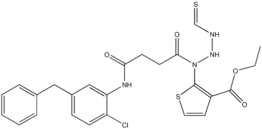 ethyl 5-benzyl-2-(2-(4-((2-chlorophenyl)amino)-4-oxobutanoyl)hydrazinecarbothioamido)thiophene-3-carboxylate 化学構造式