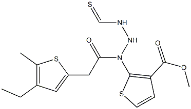 methyl 4-ethyl-5-methyl-2-(2-(2-(thiophen-2-yl)acetyl)hydrazinecarbothioamido)thiophene-3-carboxylate Structure