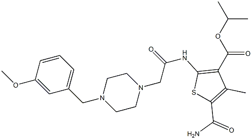 isopropyl 5-carbamoyl-2-(2-(4-(3-methoxybenzyl)piperazin-1-yl)acetamido)-4-methylthiophene-3-carboxylate Structure