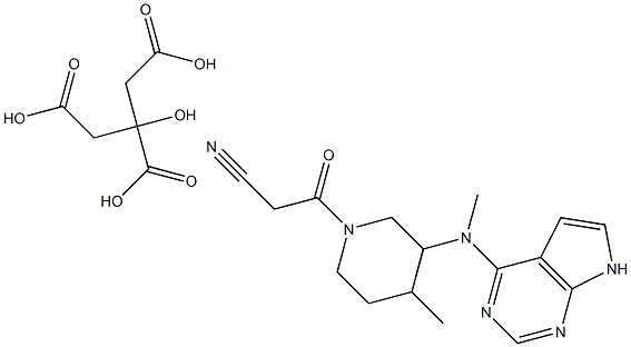 3-((3RS,4RS)-4-methyl-3-(methyl(7H-pyrrolo[2,3-d]pyrimidin-4-yl)amino) piperidin-1-yl)-3-oxopropanenitrile citric acid Struktur