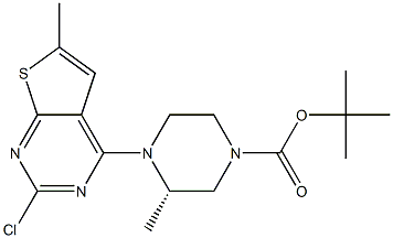 (S)-tert-butyl 4-(2-chloro-6-methylthieno[2,3-d]pyrimidin-4-yl)-3-methylpiperazine-1-carboxylate Struktur