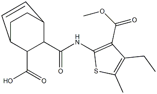 3-((4-ethyl-3-(methoxycarbonyl)-5-methylthiophen-2-yl)carbamoyl)bicyclo[2.2.2]oct-5-ene-2-carboxylic acid Structure