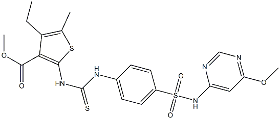 methyl 4-ethyl-2-(3-(4-(N-(6-methoxypyrimidin-4-yl)sulfamoyl)phenyl)thioureido)-5-methylthiophene-3-carboxylate Structure