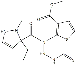 methyl 5-ethyl-2-(2-(1-methyl-1H-pyrazole-5-carbonyl)hydrazinecarbothioamido)thiophene-3-carboxylate 化学構造式