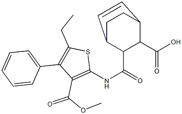 3-((5-ethyl-3-(methoxycarbonyl)-4-phenylthiophen-2-yl)carbamoyl)bicyclo[2.2.2]oct-5-ene-2-carboxylic acid Struktur