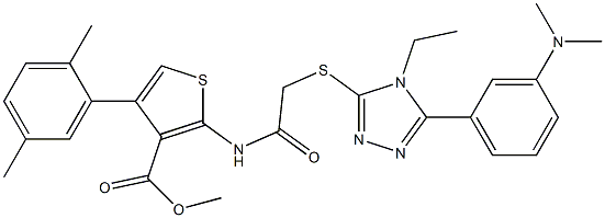 methyl 2-(2-((5-(3-(dimethylamino)phenyl)-4-ethyl-4H-1,2,4-triazol-3-yl)thio)acetamido)-4-(2,5-dimethylphenyl)thiophene-3-carboxylate,,结构式