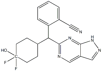 2-[1-(4,4-Difluoro-cyclohexyl)-4-hydroxy-1H-pyrazolo[3,4-d]pyrimidin-6-ylmethyl]-benzonitrile 化学構造式