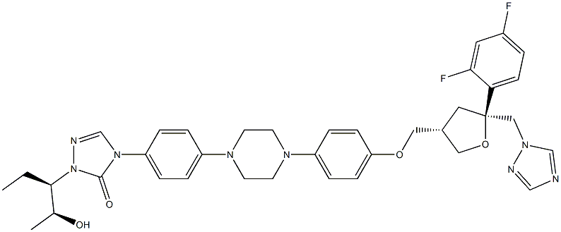 4-(4-(4-(4-(((3S,5S)-5-((1H-1,2,4-triazol-1-yl)methyl)-5-(2,4-difluorophenyl)tetrahydrofuran-3-yl)methoxy)phenyl)piperazin-1-yl)phenyl)-1-((2S,3R)-2-hydroxypentan-3-yl)-1H-1,2,4-triazol-5(4H)-one, 2243785-98-8, 结构式