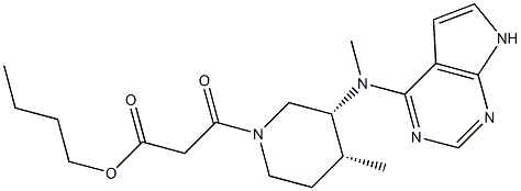 butyl 3-((3R,4R)-4-methyl-3-(methyl(7H-pyrrolo[2,3-d]pyrimidin-4-yl)amino)piperidin-1-yl)-3-oxopropanoate 化学構造式