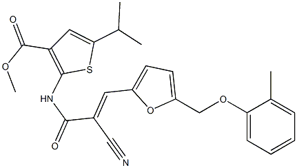 (E)-methyl 2-(2-cyano-3-(5-((o-tolyloxy)methyl)furan-2-yl)acrylamido)-5-isopropylthiophene-3-carboxylate Structure