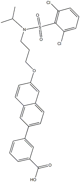 3-(6-(3-(2,6-dichloro-N-isopropylphenylsulfonamido)propoxy)naphthalen-2-yl)benzoic acid Struktur
