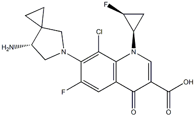 7-((R)-7amino-5-azaspiro[2.4]heptan-5-yl)-8-chloro-6-fluoro-1-((1R,2S)-2-fluorocyclopropyl)-4-oxo-1,4-dihydroquinoline-3-carboxylic acid Structure