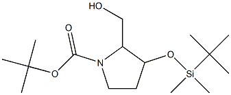 3-(tert-Butyl-dimethyl-silanyloxy)-2-hydroxymethyl-pyrrolidine-1-carboxylic acid tert-butyl ester 化学構造式