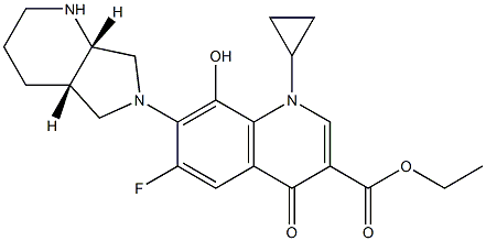 ethyl 1-cyclopropyl-6-fluoro-7-((4aS,7aS)-hexahydro-1H-pyrrolo[3,4-b]pyridin-6(2H)-yl)-8-hydroxy-4-oxo-1,4-dihydroquinoline-3-carboxylate Struktur