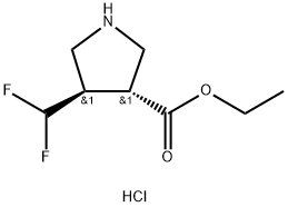 ethyl trans-4-(difluoromethyl)pyrrolidine-3-carboxylate hydrochloride, 2102411-95-8, 结构式