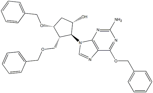 (1S,2S,3R,4R)-2-(2-amino-6-(benzyloxy)-9H-purin-9-yl)-4- (benzyloxy)-3-((benzyloxy)methyl)cyclopentan-1-ol Structure