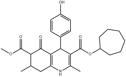 3-cycloheptyl 6-methyl 4-(4-hydroxyphenyl)-2,7-dimethyl-5-oxo-1,4,5,6,7,8-hexahydroquinoline-3,6-dicarboxylate Structure