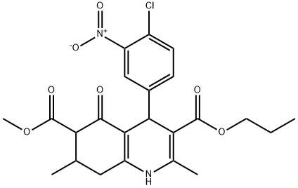 6-methyl 3-propyl 4-(4-chloro-3-nitrophenyl)-2,7-dimethyl-5-oxo-1,4,5,6,7,8-hexahydroquinoline-3,6-dicarboxylate 结构式