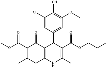 6-methyl 3-propyl 4-(3-chloro-4-hydroxy-5-methoxyphenyl)-2,7-dimethyl-5-oxo-1,4,5,6,7,8-hexahydroquinoline-3,6-dicarboxylate Structure