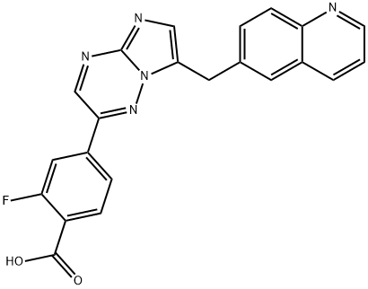 2-fluoro-4-(7-(quinolin-6-ylmethyl)imidazo[1,2-b][1,2,4]triazin-2-yl)benzoicacid Struktur