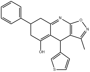 3-methyl-7-phenyl-4-(thiophen-3-yl)-4,6,7,8-tetrahydroisoxazolo[5,4-b]quinolin-5-ol 结构式