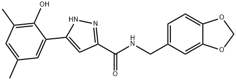 N-(1,3-benzodioxol-5-ylmethyl)-5-(2-hydroxy-3,5-dimethylphenyl)-1H-pyrazole-3-carboxamide Struktur