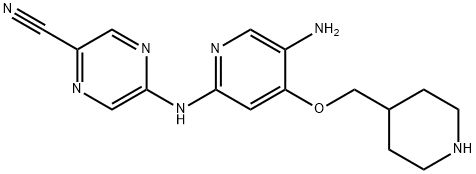 5-((5-Amino-4-(piperidin-4-ylmethoxy)pyridin-2-yl)amino)pyrazine-2-carbonitrile Struktur