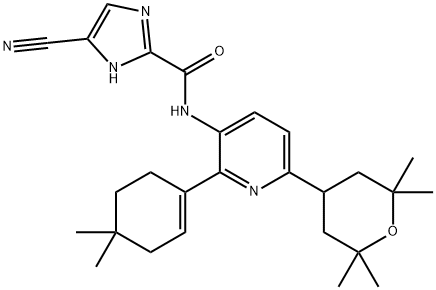 4-cyano-N-(2-(4,4-dimethylcyclohex-1-en-1-yl)-6-(2,2,6,6-tetramethyltetrahydro-2H-pyran-4-yl)pyridin-3-yl)- 1H-imidazole-2-carboxamide Struktur