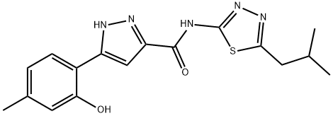 3-(2-hydroxy-4-methylphenyl)-N-(5-isobutyl-1,3,4-thiadiazol-2-yl)-1H-pyrazole-5-carboxamide Struktur