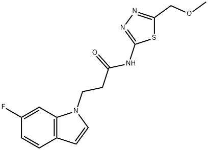 3-(6-fluoro-1H-indol-1-yl)-N-[(2E)-5-(methoxymethyl)-1,3,4-thiadiazol-2(3H)-ylidene]propanamide Struktur