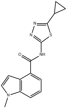 N-[(2E)-5-cyclopropyl-1,3,4-thiadiazol-2(3H)-ylidene]-1-methyl-1H-indole-4-carboxamide Struktur