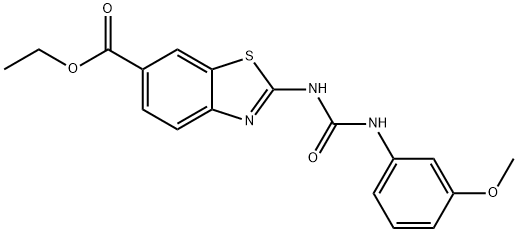 2-[3-(3-Methoxy-phenyl)-ureido]-benzothiazole-6-carboxylic acid ethyl ester 结构式
