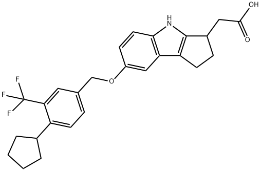 2-(7-((4-cyclopentyl-3-(trifluoromethyl)benzyl)oxy)-1,2,3,4-tetrahydrocyclopenta[b]indol-3-yl)acetic acid(WXG02034) Structure