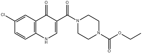 ethyl 4-[(6-chloro-4-oxo-1,4-dihydroquinolin-3-yl)carbonyl]piperazine-1-carboxylate Struktur