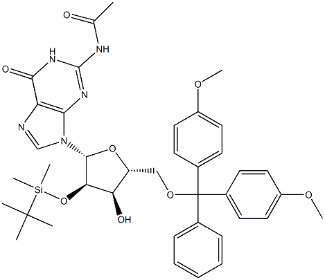 N-乙酰基-5'-O-[二(4-甲氧基苯基)苯基甲基]-2'-O-[(叔丁基)二甲基硅烷基]鸟苷,1256468-15-1,结构式
