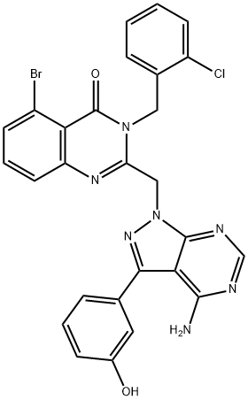 2-((4-amino-3-(3-hydroxyphenyl)-1H-pyrazolo[3,4-d]pyrimidin-1-yl)methyl)-5-bromo-3-(2-chlorobenzyl)quinazolin-4(3H)-one|