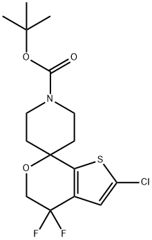 tert-butyl2'-chloro-4',4'-difluoro-4',5'-dihydrospiro[piperidine-4,7'-thieno[2,3-c]pyran]-1-carboxylate 结构式
