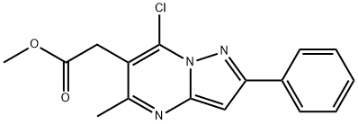 methyl 2-(7-chloro-5-methyl-2-phenylpyrazolo[1,5-a]pyrimidin-6-yl)acetate 化学構造式