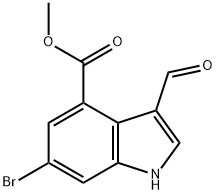 6-ブロモ-3-ホルミル-1H-インドール-4-カルボン酸メチル 化学構造式