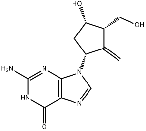 2-amino-9-((1R,3S,4S)-4-hydroxy-3-(hydroxymethyl)-2-methylenecyclopentyl)-1,9-dihydro-6H-purin-6-one 化学構造式