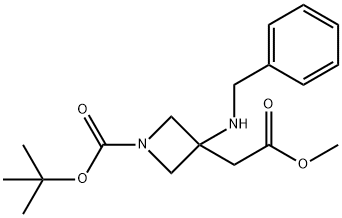 tert-butyl 3-(benzylamino)-3-(2-methoxy-2-oxoethyl)azetidine-1-carboxylate 化学構造式