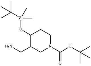 tert-butyl 3-(aminomethyl)-4-(tert-butyldimethylsilyloxy)piperidine-1-carboxylate Struktur