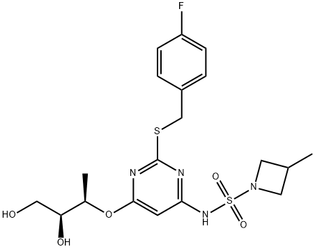 N-(6-(((2R,3S)-3,4-dihydroxybutan-2-yl)oxy)-2-((4-fluorobenzyl)thio)pyrimidin-4-yl)-3-methylazetidine-1-sulfonamide Structure