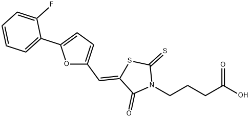 4-{5-[5-(2-Fluoro-phenyl)-furan-2-ylmethylene]-4-oxo-2-thioxo-thiazolidin-3-yl}-butyric acid Structure